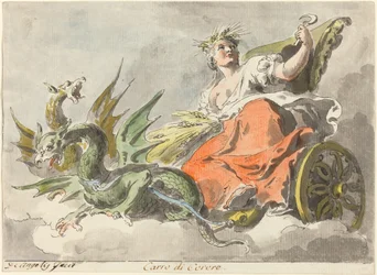 Chariot of Ceres (pen og sort blæk med grå vask og akvarel på lagt papir)