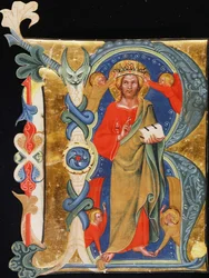 Christ the Redeemer - Initial R fra et belyst manuskript i stort format, ca. 1380