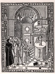 Kirkekor, illustration fra Practica Musicae af Franchino Gaffurio (1451-1522), udgivet i Venedig 1512