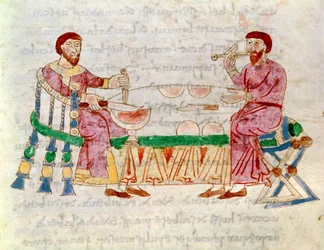 Codex 132 Livre 22 Kap.1 Måltidet, fra De Universo af Rabanus Maurus (ca. 780-856) 1023