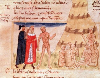 Corrado Malaspinas sjæl forudsiger Dante eksilet (sang 8 fra skærsilden, i den guddommelige komedie) - Miniature