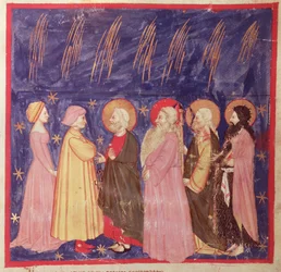 Dante og Beatrice med paradisets hellige, fra Den guddommelige komedie af Dante Alighieri (1265-1321)