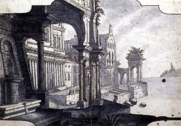 Design til et scenesæt, ca. 1750 (pen & blæk og akvarel på papir)