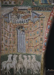 Detalje fra Scener fra Kristi første komme og Jesu barndom, mosaik af triumfbuen i basilikaen Santa Maria Maggiore, Rom, Italien, 5. århundrede