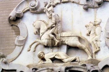 Detalje fra en portal, der forestiller grev Roger (1031-1101) Angreb på en muslim, 1534