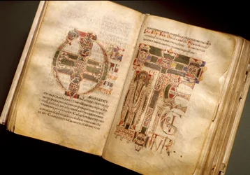 Dobbeltside af et liturgisk manuskript fra det 11. århundrede. (Ms.B 8, folii 170v. 171r.) Fra Sant
