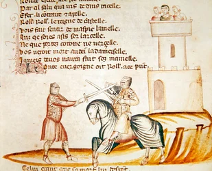 Kæmp mellem en bereden soldat og en soldat til fods, fra Codex Entree dEspagne