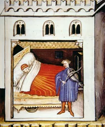 Fol.100r Sleep, illustration fra Tacuinum Santiatis Codex Vindobonensis