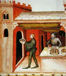 Fol.76r Meat and its Jelly, illustration fra Tacuinum Santiatis Codex Vindobonensis