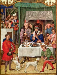 Fol 1v Januar måned: Rich Lord at the Table, fra Breviarium Grimani, c.1515