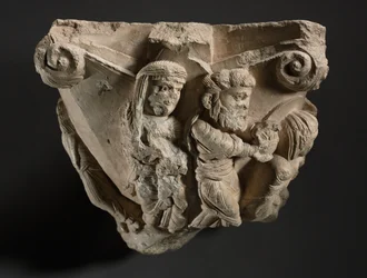 Fragment af en hovedstad med scener fra Marias spæde barndom, værksted i Monopoli-katedralen, begyndelsen af 1100-tallet