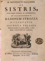 Frontispiece from "" De sistris "" by Benedictus Bacchiniusdani