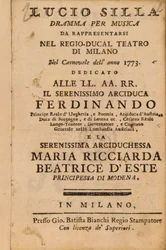 Frontispice fra Mozarts Lucio Silla, opført i Milano i 1773