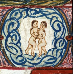 Gemini tegn. Italiensk horoskop fra midten af det 15. århundrede.