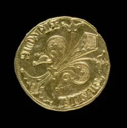 Guldflorin (forside) med en fleur-de-lis, florentinsk, 1252