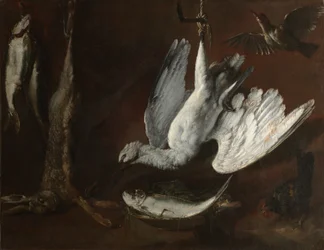 Hare, skestork og fisk, midten af 1600-tallet (olie på lærred)