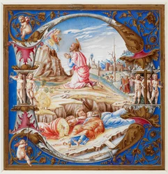 Initial D, der viser smerten i haven, fra en korbog (Tilføj. 74233 A), ca. 1500 (vellum)