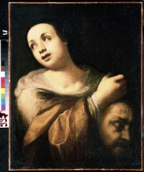 ""Judith præsenterer hovedet af Holofernes"" (Judith med hovedet af Holofernes) Maleri af den italienske skole fra det 17. århundrede Mikhail Kroshitsky kunstmuseum, Sevastopol (Sevastopol) Ukraine