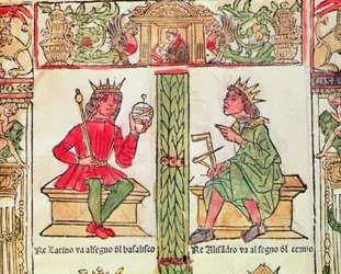 Kong Latinus og kong Alexander, fra Skæbnens bog af Lorenzo Spirito Gualtieri (trykt papir)