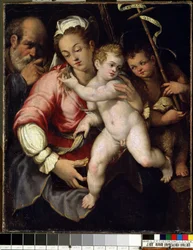 ""Den hellige familie med Johannes Døberens barn"" (Den hellige familie med Johannes Døberen) Maleri af den italienske skole fra det 16. århundrede Mikalojus Konstantinas Ciurlionis Fine Arts Museum, Kaunas, Litauen