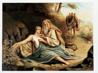 Le Bon Samaritan - i "" Gyldne klassiske bibel: historie om guddommelig åbenbaring i det gamle og i det nye stræben "" af Giovanni Ladislao Sykora (bd. 2), oversat af Don Clemente Benetti. (italiensk bibel)