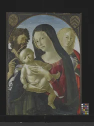 Madonna og barn med St. Johannes Døberen og St. Mary Magdalene (tempera på træ)