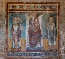 Madonna tronede med de hellige Augustin og Severus, Oratorium for krucifikset, sidste fjerdedel af det XIII århundrede (fresko)