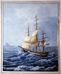 Marie Louise af Parma ombord på en sejlbåd, der tager hende til Napoli den 10/07/1824, maleri af B. Boccaccio.Museo Glauco Lombardi fra Parma