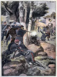 Mexicansk revolution: kampe mellem hæren og oprørerne Illustration af Abbo i "L