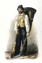 Milanese metier: en gadefejer. 1830 Locarno gravering.