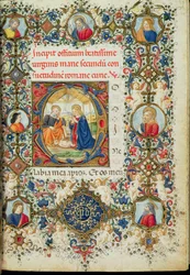 Ms 154 f.14r Tilbedelse af Kristusbarnet, fra en timebog, italiensk