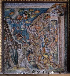 Panel med mosaik, der forestiller krydsningen af Det Røde Hav, centralskibet, Santa Maria Maggiore-basilikaen, Rom, Italien, 5. århundrede