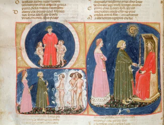 Paradiso VI f.56v Samtale med Justinian, fra Den guddommelige komedie af Dante Alighieri (1265-1321)