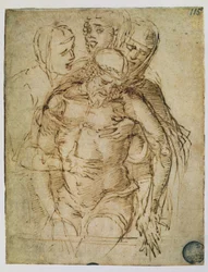 Pieta, tilskrevet enten Giovanni Bellini (ca. 1430-1516) eller Andrea Mantegna (1430-1516) (pen og blæk på papir)