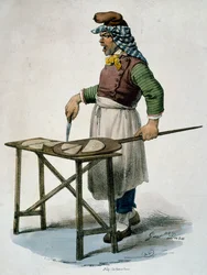 Pizzamaskine, ca 1820, gravering, Italien