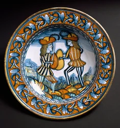Plade, der forestiller to soldater i kamp, ca. 1520
