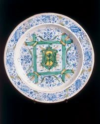 Tallerken med Rampant Lion, fremstillet af Cafaggiolo