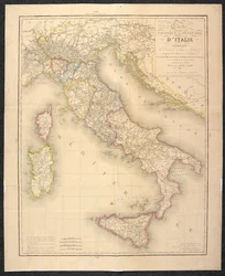 Politisk kort, der viser inddelingerne af staterne i Italien
