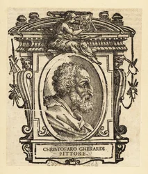 Portræt af Cristoforo Gherardi eller Cristoforo Gherardi, også kendt som il Doceno, italiensk maler fra senrenæssancen eller maneristisk periode, hovedsagelig aktiv i Firenze og Toscana