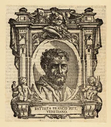 Portræt af Giovanni Battista Franco, italiensk maneristmaler og etser aktiv i Rom, Urbino og Venedig i midten af det 16. århundrede