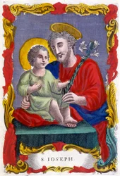 Portræt af Sankt Josef og Jesusbarnet, fromt billede, Italien