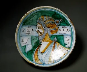 Portræt af en mand med turban. Keramiktallerken fremstillet i Viterbo, Italien. 17. århundrede, Firenze, Museo Nazionale del Bargello