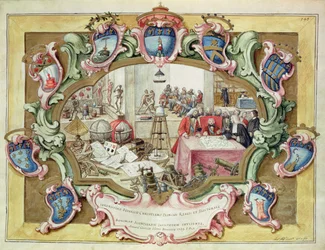 Prins Frederik Christian af Polen på besøg på Institut for Videnskab, Bologna i 1739 (akvarel på papir)