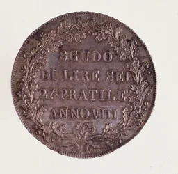Sølv ECU fra Milano. 16/06/1800. Diam. 3,9 cm Napoli, arkæologisk museum