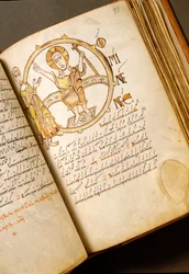 Sangside med neumes Manuskript fra Bologneseskolen. (MS.123-Folio 93r) Rom fra det 11. århundrede, Biblioteca Angelica