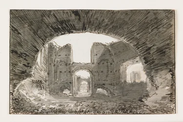 Skitse af Caracalla-badene, begyndelsen af det 19. århundrede (pen og brunt blæk med grå vask over sort kridt)