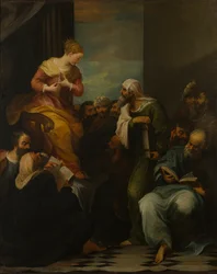Den hellige Katarina i strid med dommerne, ca. 1650-1710 (olie på lærred)