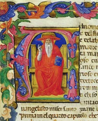 St. Jerome, fra en Mariegola fra læglauget St. Jeroma, ca. 1400 (blæk & bladguld på vellum)