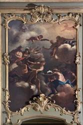 The Council of the Gods: Zeus på Olympus omgiver guddommelige. Maleri af den italienske skole (1700-tallet)
