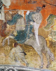 Februar måned, detalje af en ridder ved en turnering, ca. 1400 (fresco)